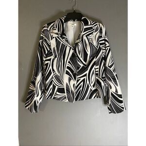 Cato Black White Geo Design Jacket 3/4 Sleeve Black Buttons Cotton Blend 8